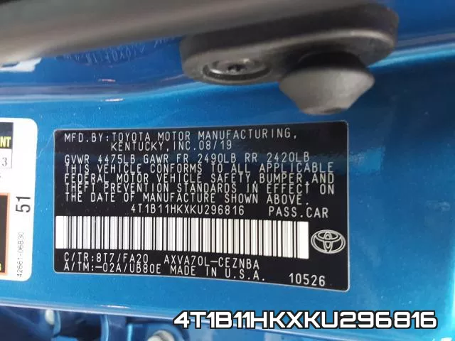 4T1B11HKXKU296816 фото 2