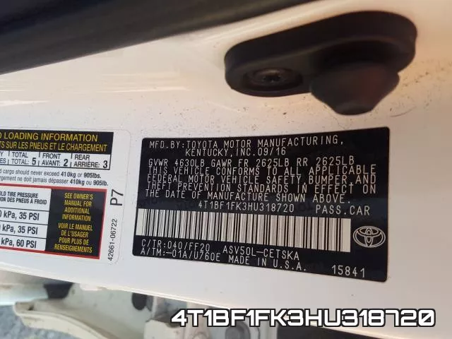 4T1BF1FK3HU318720 фото 2