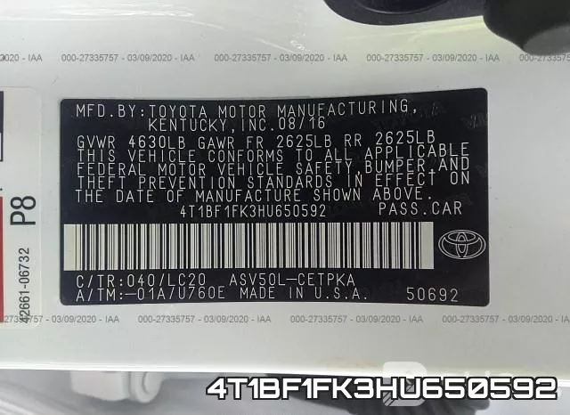 4T1BF1FK3HU650592 фото 10