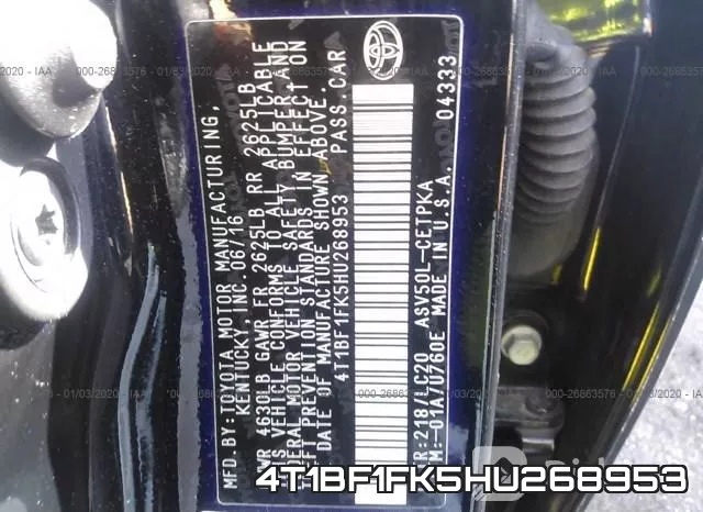 4T1BF1FK5HU268953 фото 10