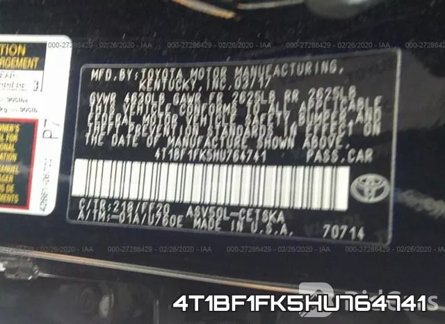 4T1BF1FK5HU764741 фото 10
