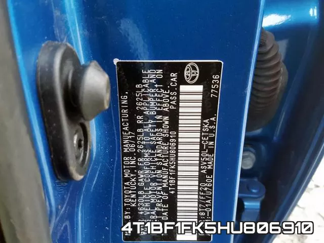 4T1BF1FK5HU806910 фото 2