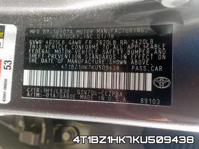 4T1BZ1HK7KU509438 фото 2