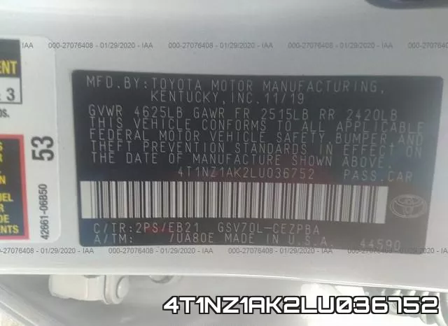 4T1NZ1AK2LU036752 фото 10