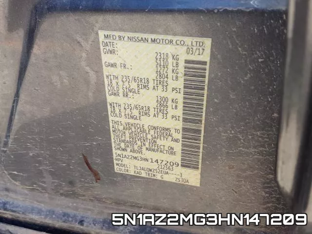 5N1AZ2MG3HN147209 фото 2