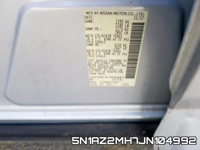 5N1AZ2MH7JN104992 фото 2