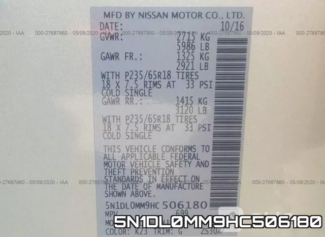5N1DL0MM9HC506180 фото 10