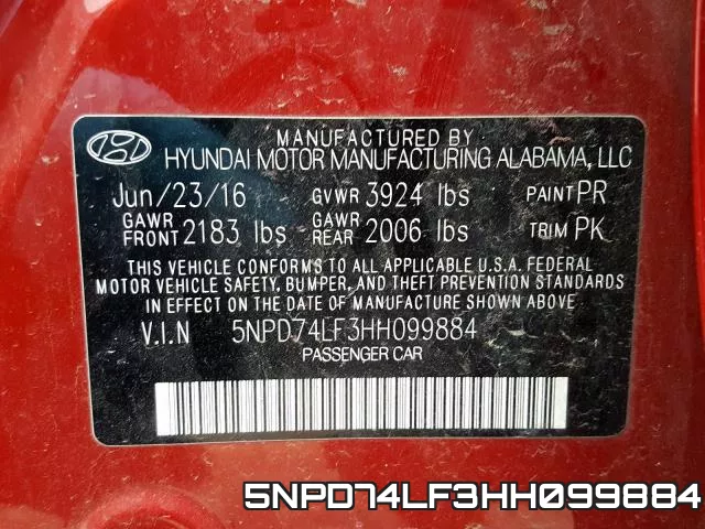 5NPD74LF3HH099884 фото 2