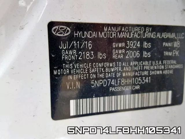 5NPD74LF8HH105341 фото 2