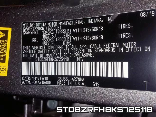 5TDBZRFH8KS725118 фото 2