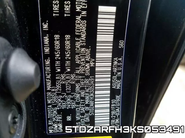 5TDZARFH3KS053491 фото 2
