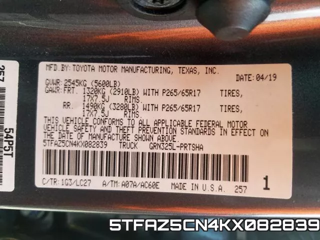5TFAZ5CN4KX082839 фото 2