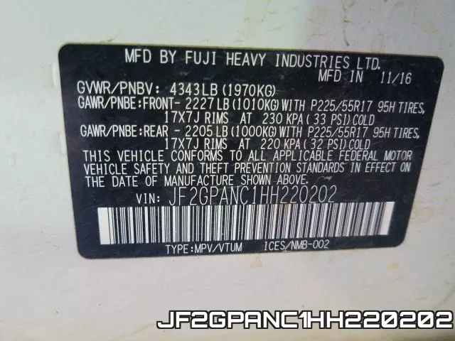 JF2GPANC1HH220202 фото 2