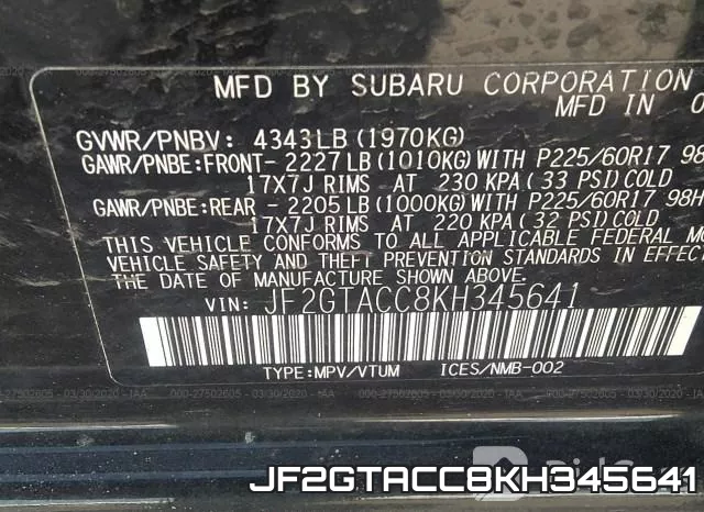 JF2GTACC8KH345641 фото 10