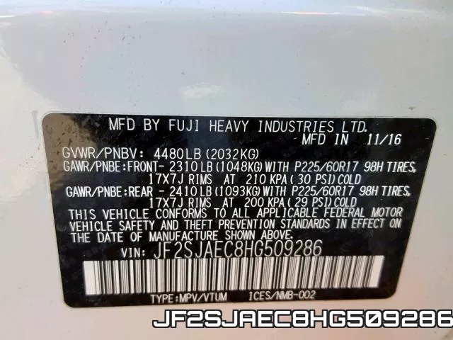 JF2SJAEC8HG509286 фото 2