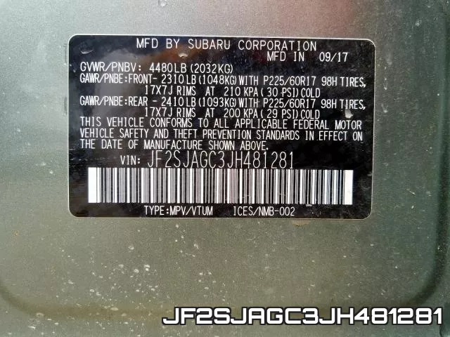 JF2SJAGC3JH481281 фото 2