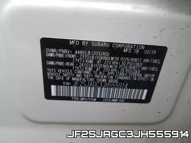 JF2SJAGC3JH555914 фото 2