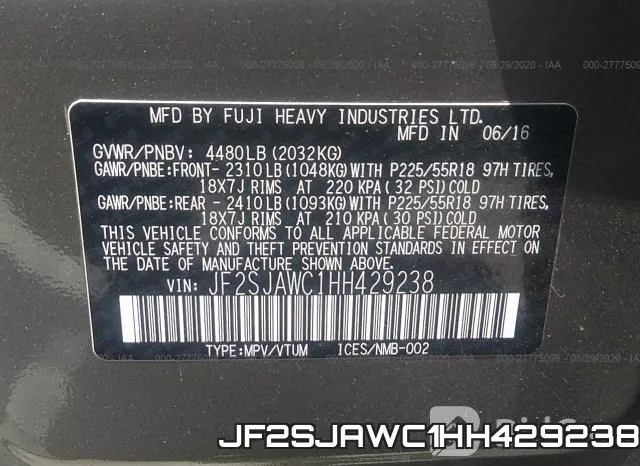 JF2SJAWC1HH429238 фото 10
