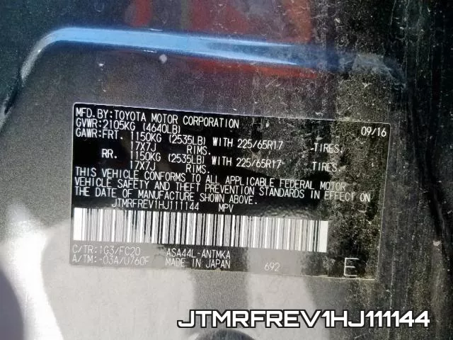 JTMRFREV1HJ111144 фото 2
