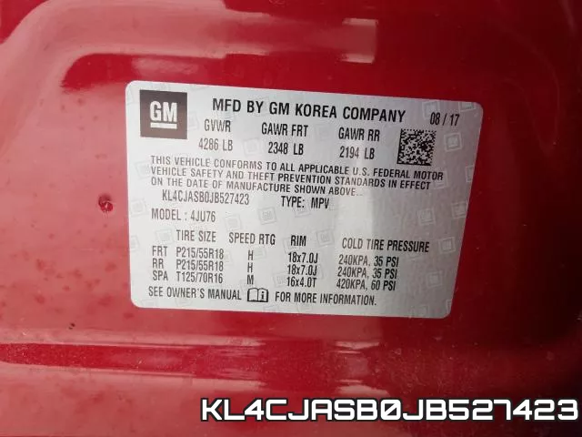 KL4CJASB0JB527423 фото 2