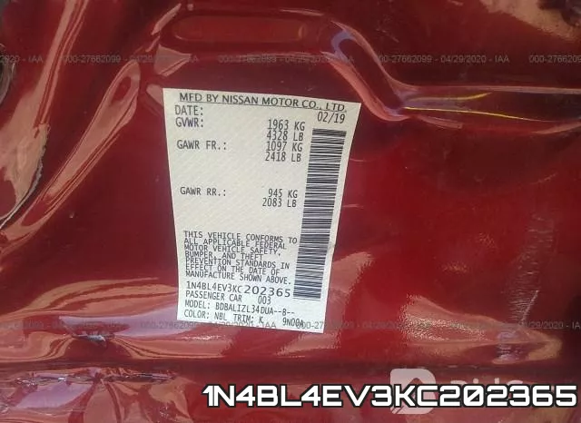 1N4BL4EV3KC202365 фото 10