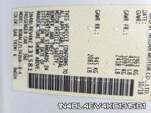 1N4BL4EV4KC131581 фото 2
