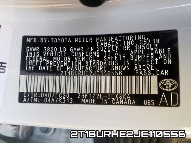 2T1BURHE2JC110556 фото 2