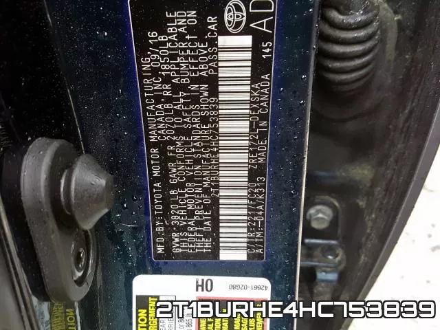 2T1BURHE4HC753839 фото 2