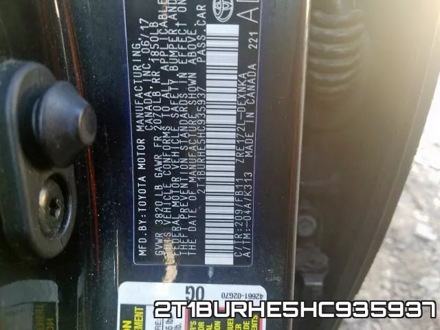 2T1BURHE5HC935937 фото 2
