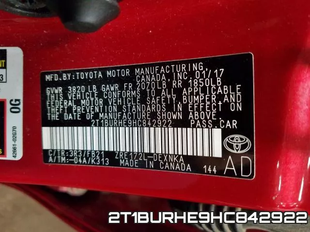 2T1BURHE9HC842922 фото 2