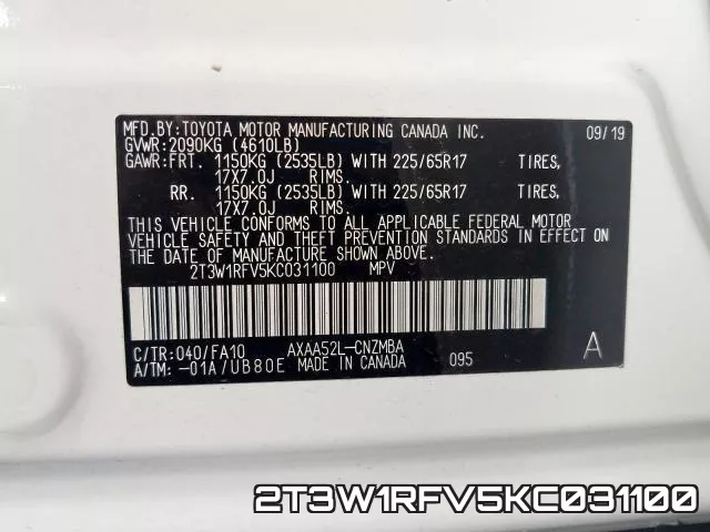 2T3W1RFV5KC031100 фото 2