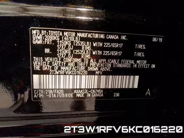 2T3W1RFV6KC016220 фото 2