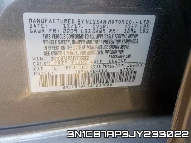 3N1CB7AP3JY233022 фото 2