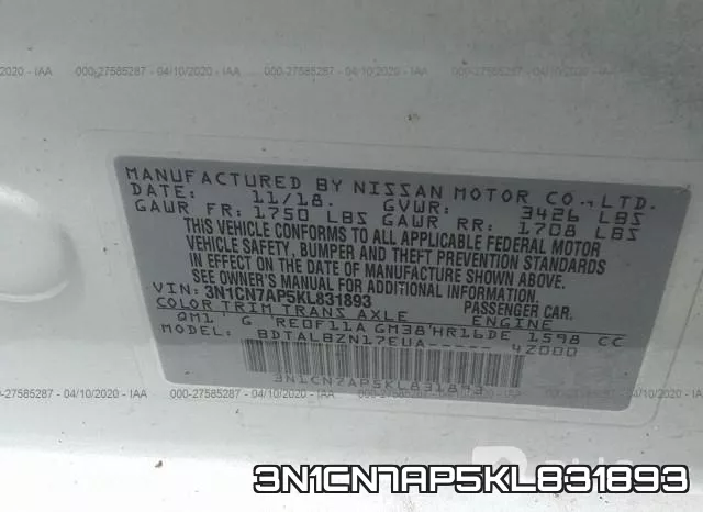 3N1CN7AP5KL831893 фото 10
