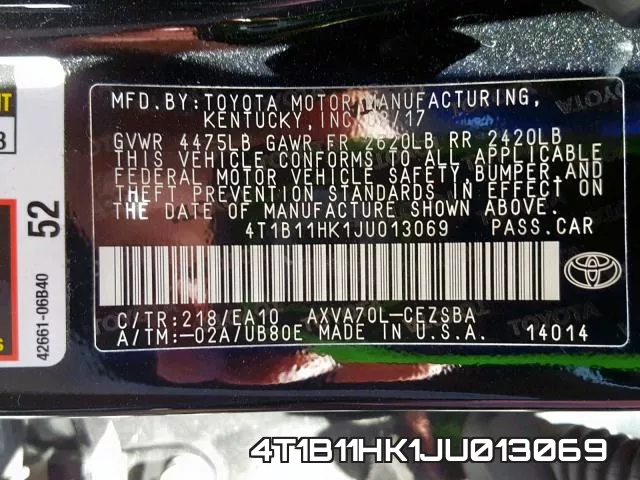 4T1B11HK1JU013069 фото 2
