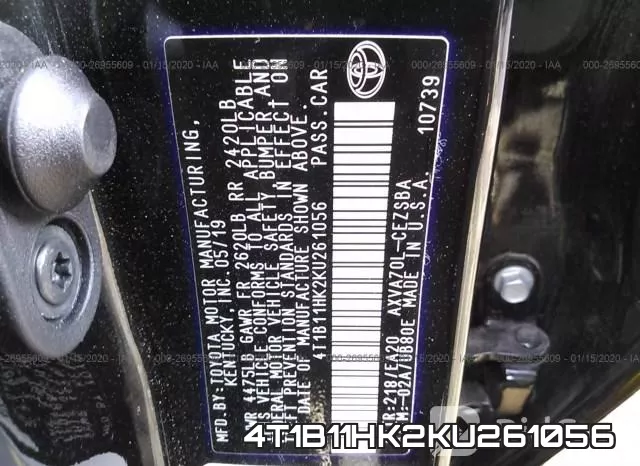 4T1B11HK2KU261056 фото 10