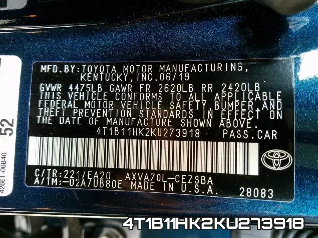 4T1B11HK2KU273918 фото 2