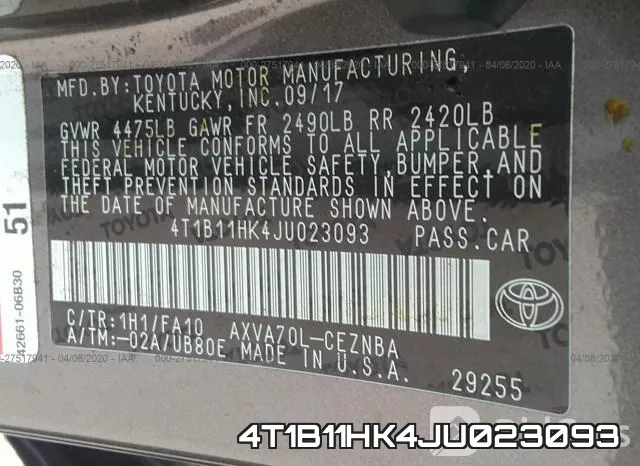 4T1B11HK4JU023093 фото 10