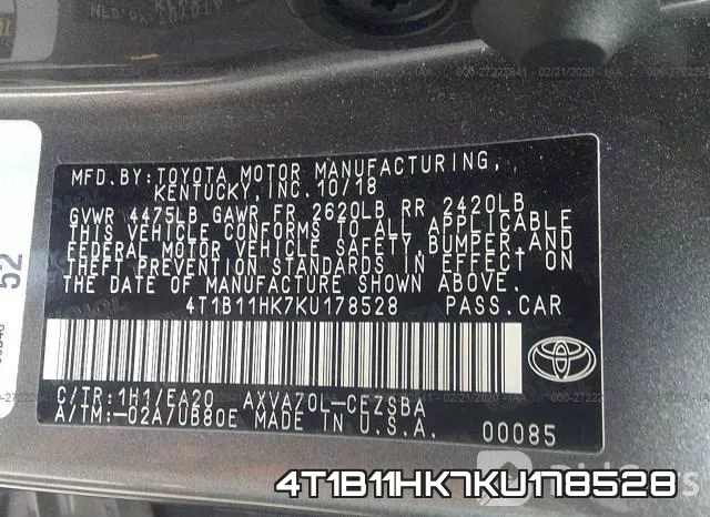 4T1B11HK7KU178528 фото 10