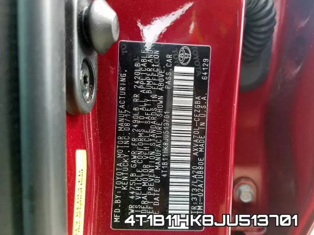 4T1B11HK8JU513701 фото 2