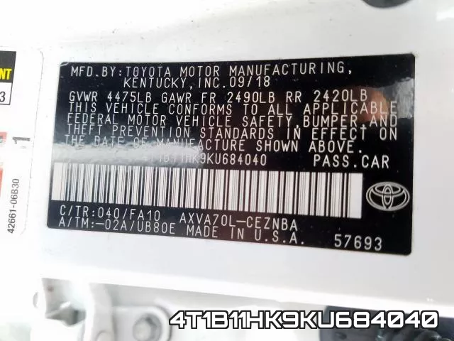 4T1B11HK9KU684040 фото 2