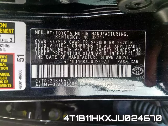 4T1B11HKXJU024670 фото 2
