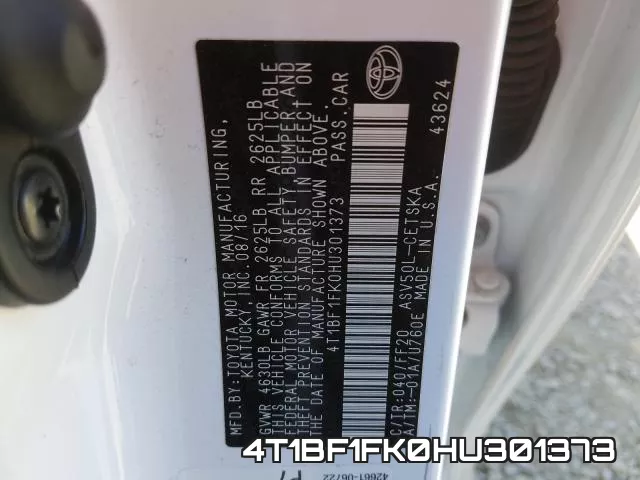 4T1BF1FK0HU301373 фото 2