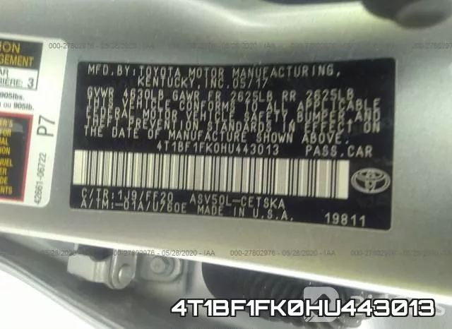 4T1BF1FK0HU443013 фото 10