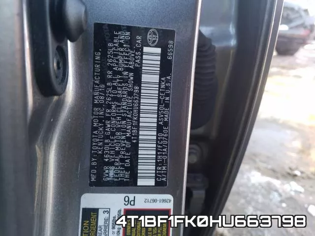 4T1BF1FK0HU663798 фото 2