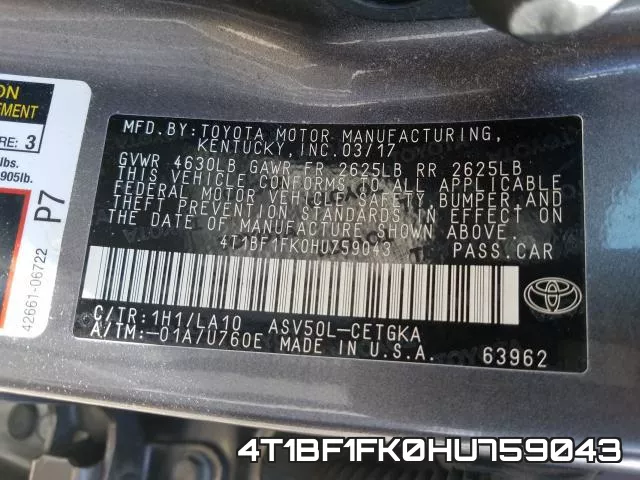 4T1BF1FK0HU759043 фото 2