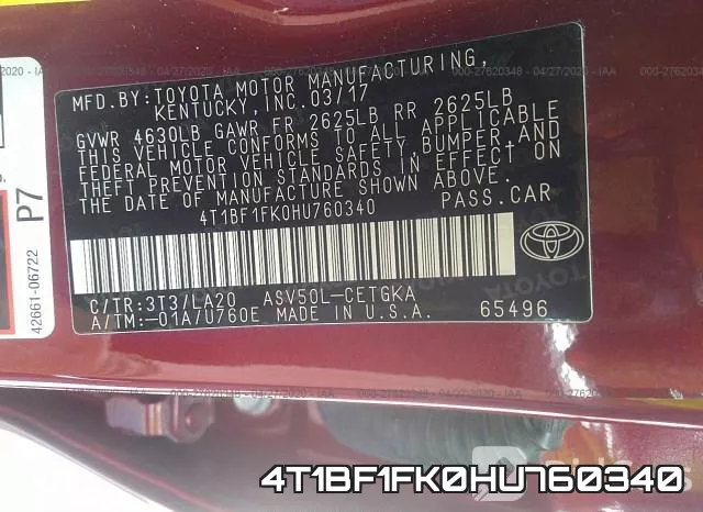4T1BF1FK0HU760340 фото 10