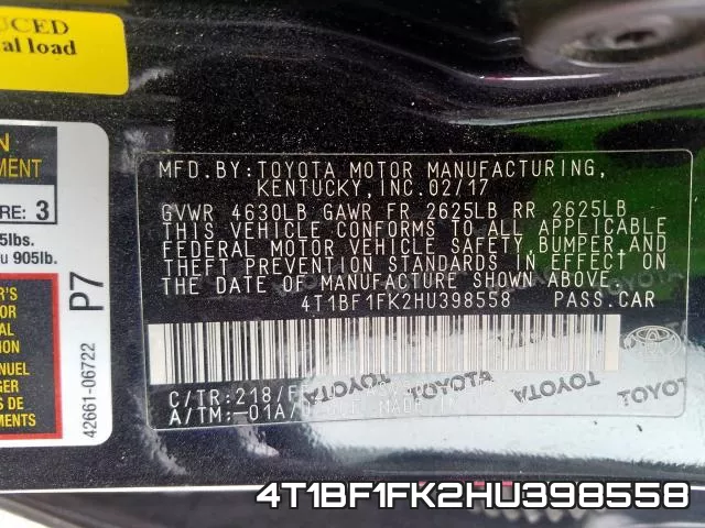 4T1BF1FK2HU398558 фото 2
