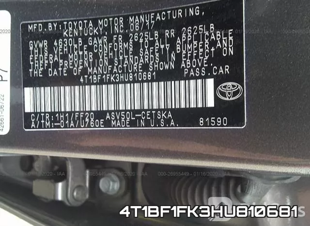 4T1BF1FK3HU810681 фото 10
