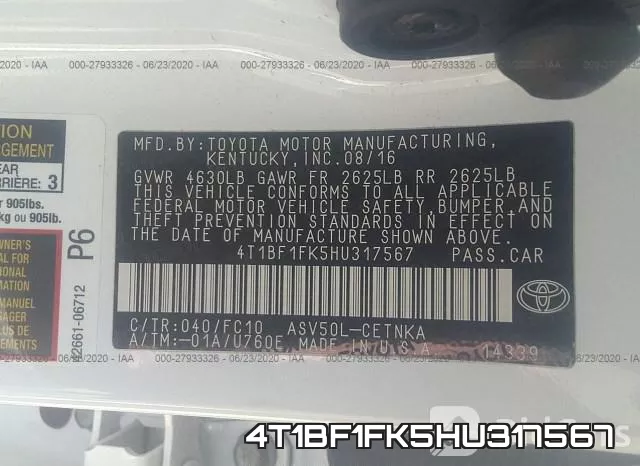 4T1BF1FK5HU317567 фото 10